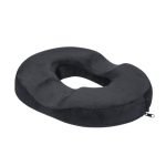 Black donut pillow with a removable zippered cover for easy cleaning and maintenance