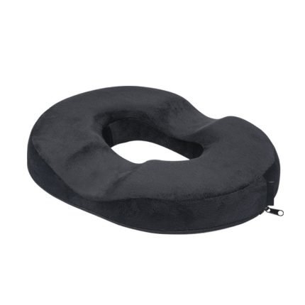 Black donut pillow with a removable zippered cover for easy cleaning and maintenance